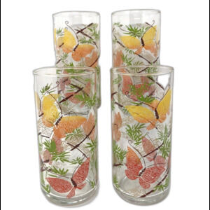 Anchor Hocking Butterfly Tumblers 6" Tall 16 oz Vintage 70s MCM Mod Set of 4
